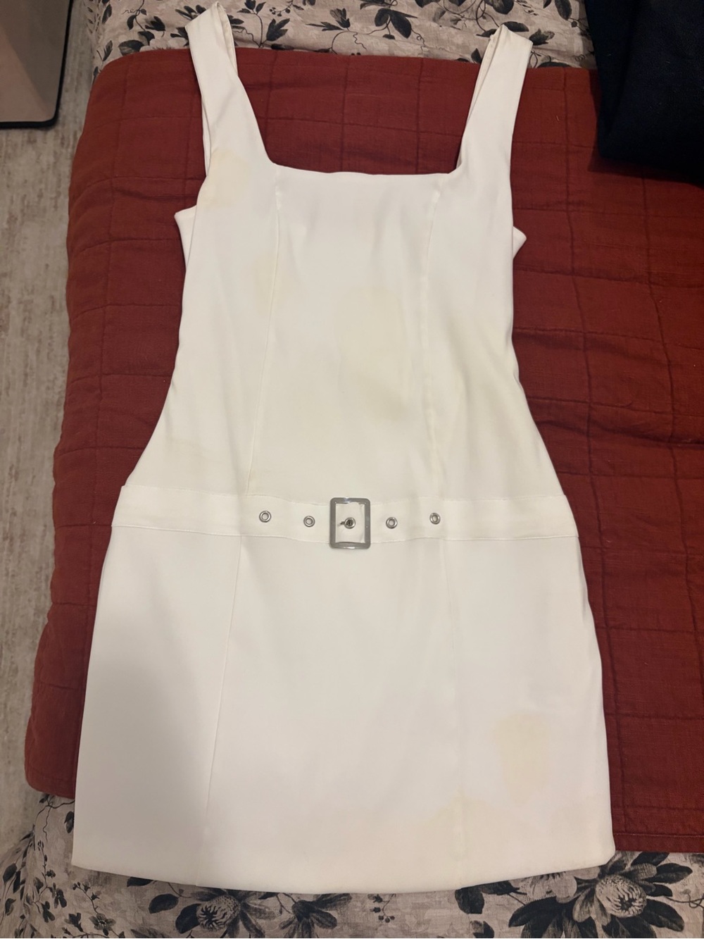 Zara White Square-Neck Mini Dress with Belt